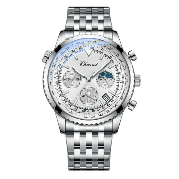 Avaner Men's Analog Quartz Watch: Waterproof Watch with Triple-Eye Luminous Dial and Stainless Steel Strap, Stopwatch and Calendar Function - Christmas Gift