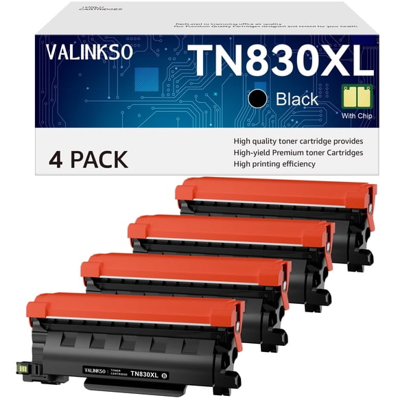 Tóner Valinkso TN830XL compatible con Brother TN830, paquete de 4, negro