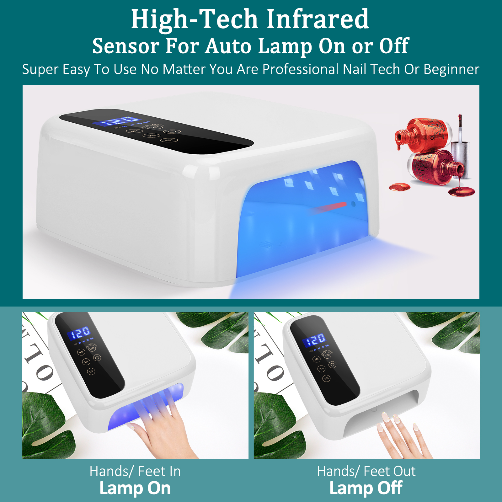 Cordless UV LED Nail Lamp – 72W Professional Nail Dryer with Touch Screen, 36 UV/LED Beads, 15600mAh Rechargeable Battery, 4 Timers, Auto Sensor, Portable Gel UV LED Curing Light Lamp for Nails