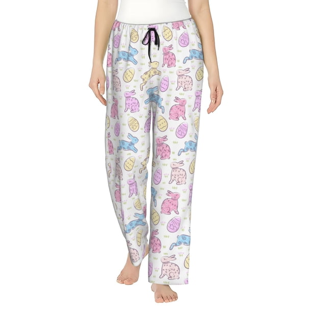 Fotbe Easter Colorful Rabbit Pantalones de Pijama para Mujer, Pantalones de Dormir, Pantalones Pj con Cordón y Bolsillos-3X-Large