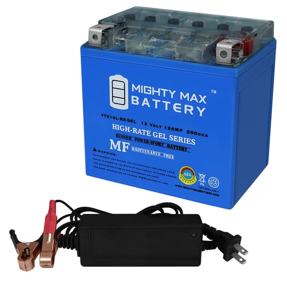 YTX14L-BS 12V 12AH GEL for Power Sports Battery   12V 2Amp Charger