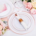 thumbnail image 5 of 350PCS Rose Gold Plastic Dinnerware Set for 50 Guests, Plastic Plates for Party Include: 50 Dinner Plates, 50 Dessert plates,50 Pre Rolled Napkins with Rose Gold Silverware,50 Cups for Wedding, 5 of 6