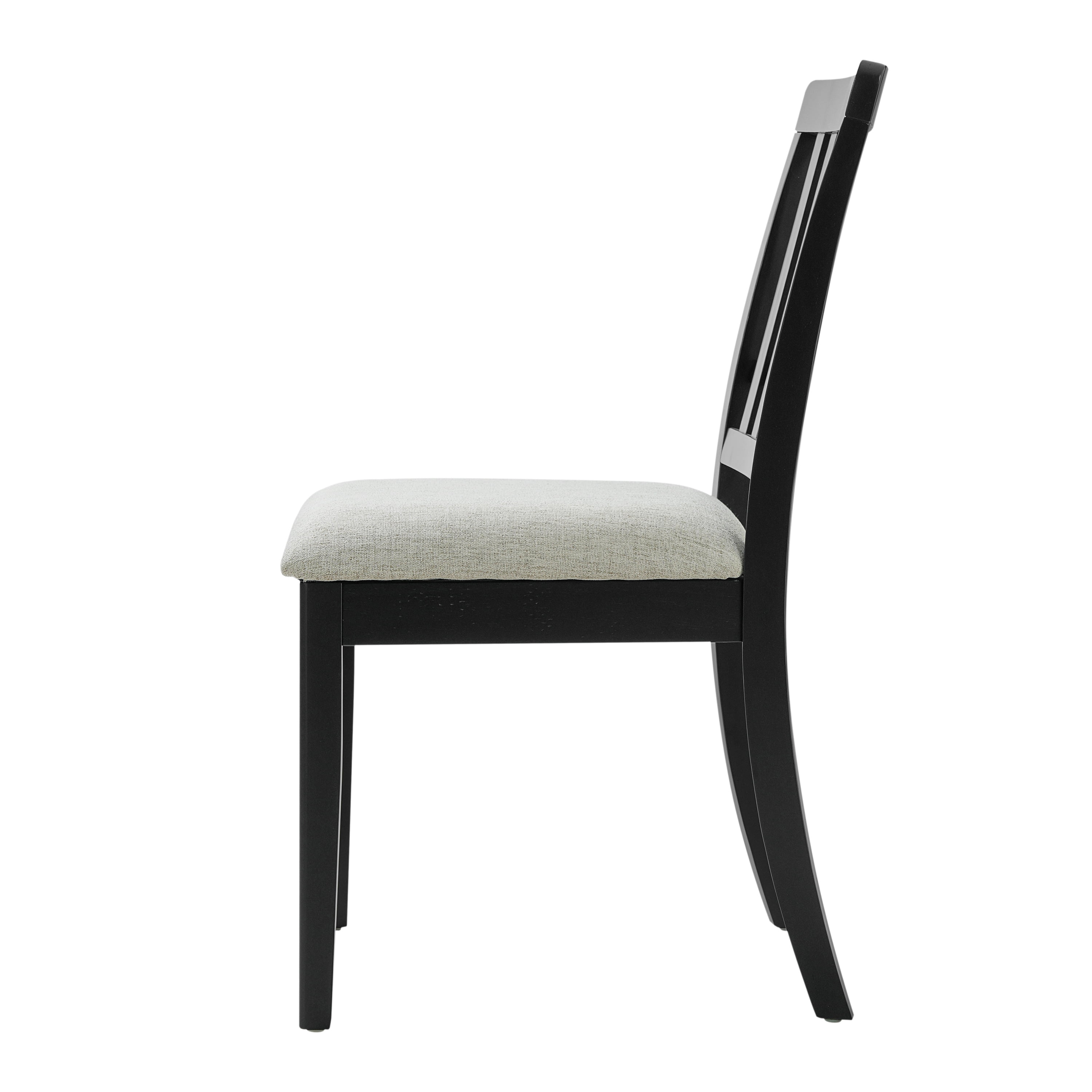 2-Piece Modern Scandinavian Dining Chairs, Curved Wood Backrest with Gray Fabric Seat, Finish for Dining Room and Apartment, Black