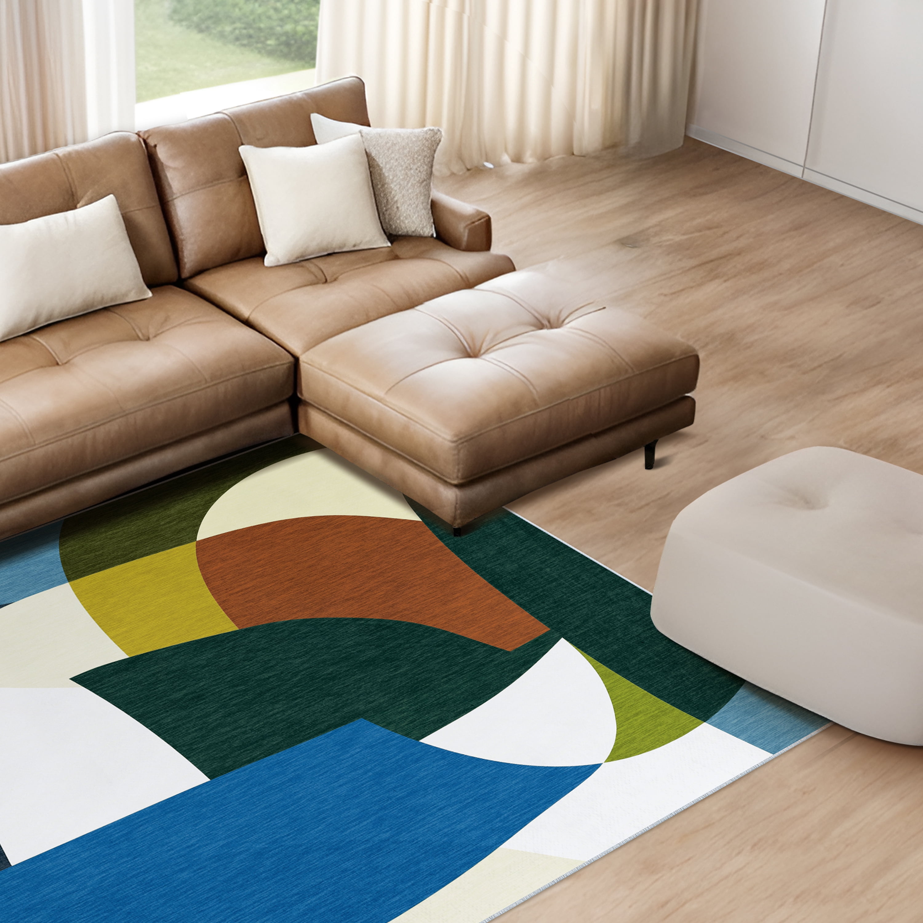 Melding forms I Washable Geometric Art Area Rug size 5'x8', Power-loomed, Heavenly Softness with Non-Slipping Backing