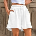 thumbnail image 3 of Olyvenn Linen Shorts for Women Trendy Plus Size Summer Elastic Waist Beach Shorts with Pockets Casual Comfy Vacation Outfits White XXL, 3 of 6
