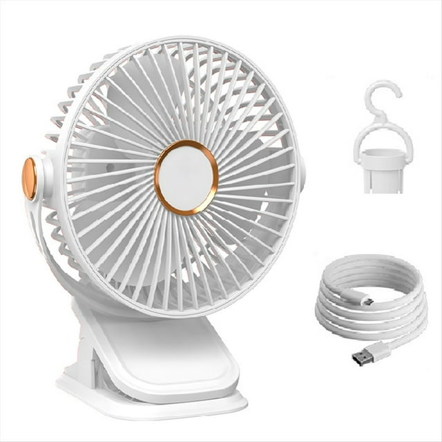 Ventilador Portátil con Clip y Luces LED, USB, de Escritorio, Silencioso, Recargable, Mini Ventilador de Mesa con Clip, Recargable.