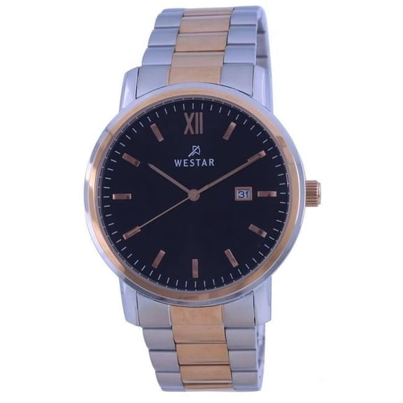 Westar 50245SPN603 Black Dial Two Tone Stainless Steel Quartz Men Watch, Black