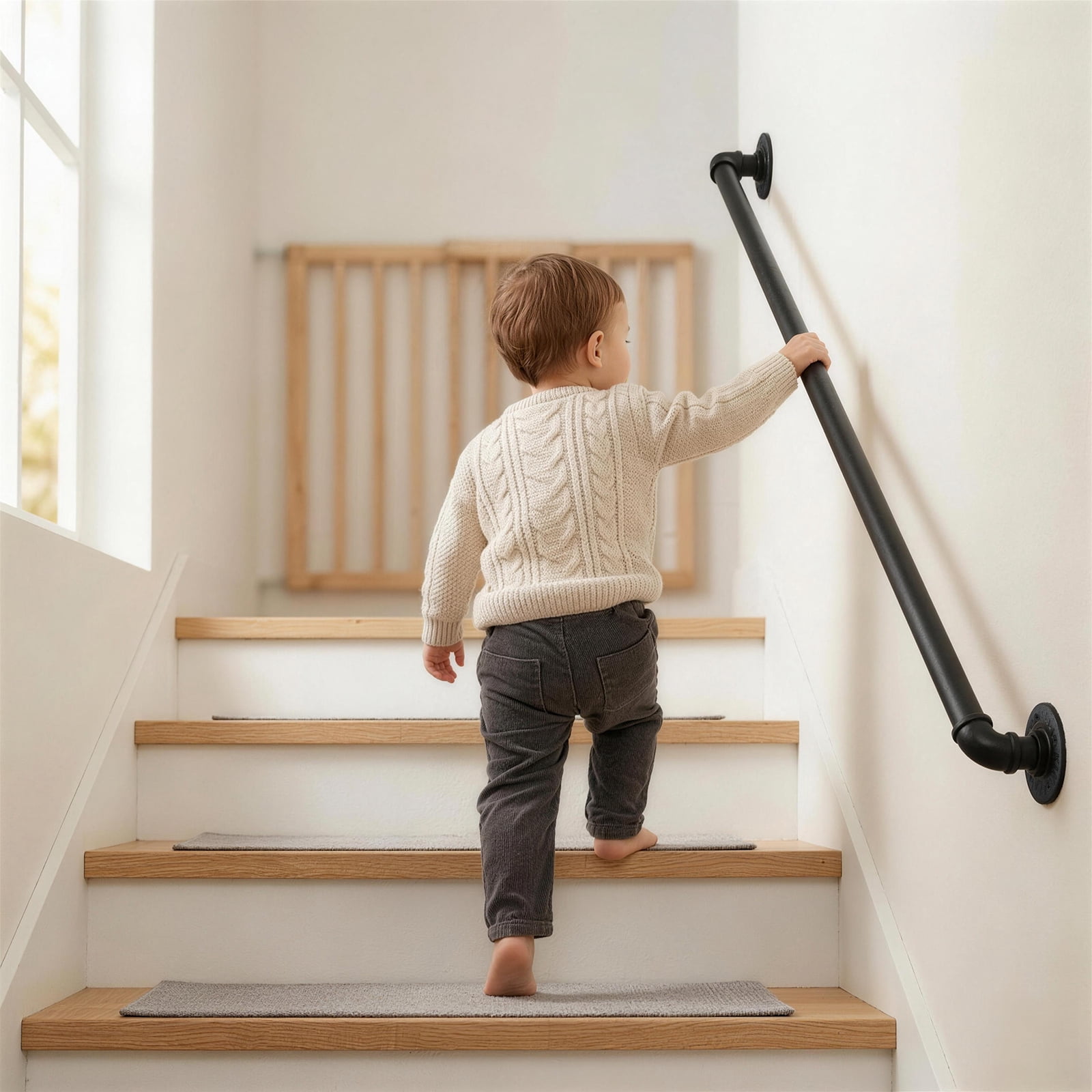 4ft Iron Courtyard Stair Handrail, Black