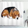 thumbnail image 1 of Beagle Shower Curtain, Sketch Like Drawing of Dog Animal Pattern on Plain Backdrop, Fabric Bathroom Set with Hooks, 69W X 84L Inches Extra Long, Persian Orange and Charcoal Grey, by Ambesonne, 1 of 3