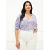 ELOQUII Elements Women's Plus Size Zebra Print Ruched Sleeve Top