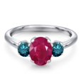 thumbnail image 3 of Gem Stone King 2.14 Ct Oval Red Ruby Blue Diamond 925 Sterling Silver Ring, 3 of 6