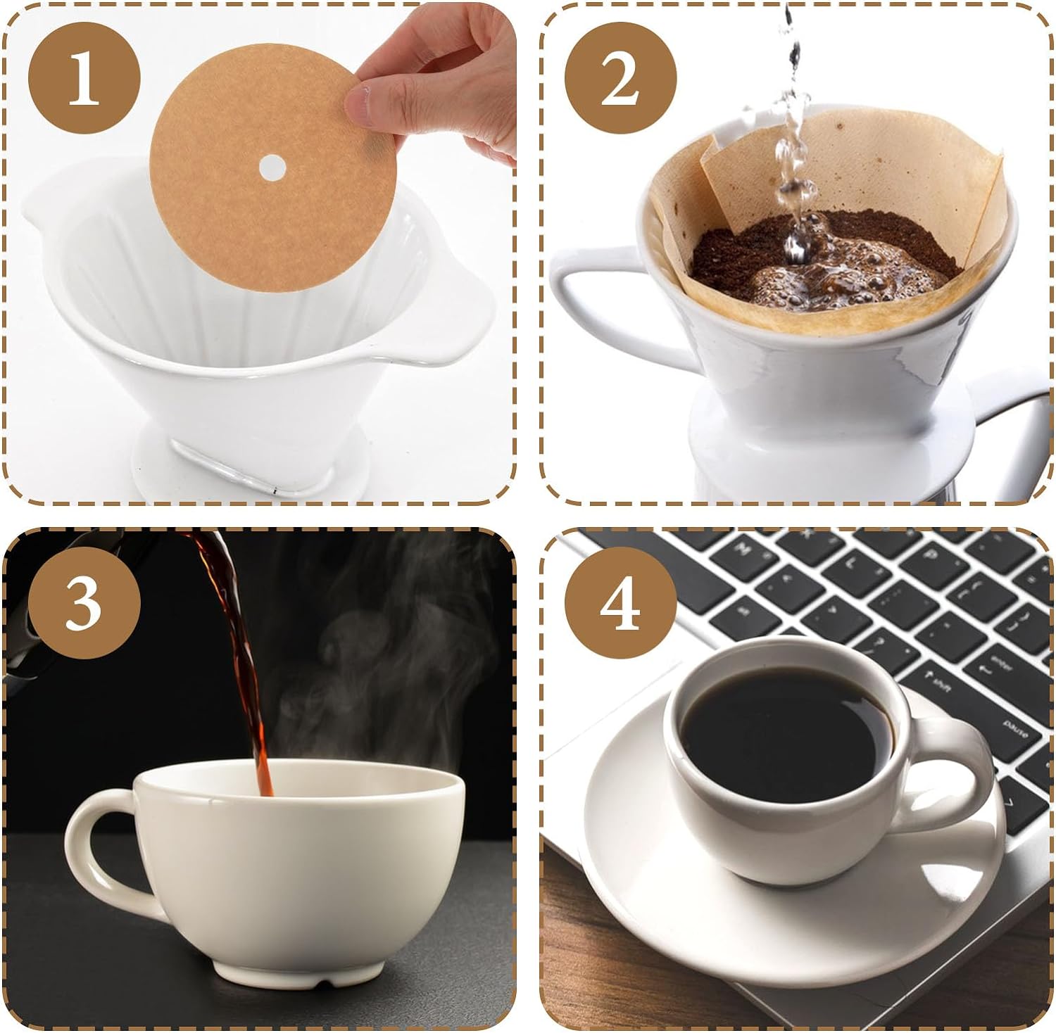 350PCS Round Coffee Filter Papers – White Paper Filters For Drip Coffee Makers, Eco-Friendly & Disposable