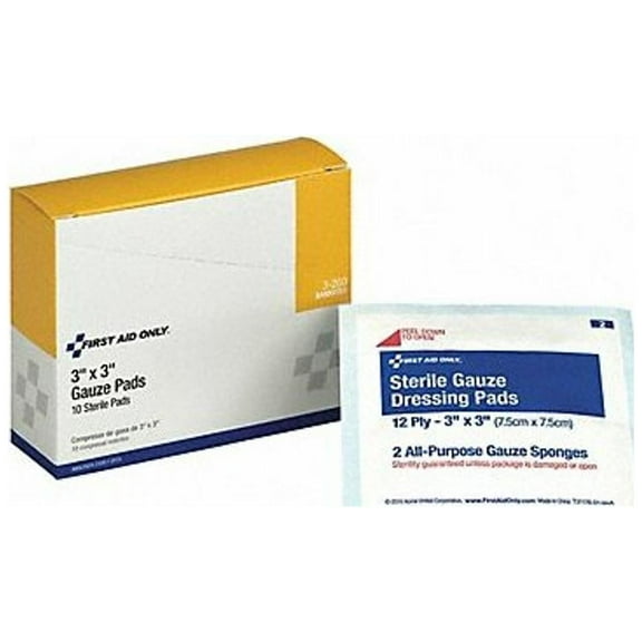 First Aid Only Gauze Pad, Sterile, White, No, Gauze, PK10 3-200