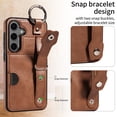 thumbnail image 4 of SaniMore Case for Samsung Galaxy S23 FE, PU Leather Durable [Back Card Slots] Wristlet Kickstand Buckle Protective Bumper Cover Shockproof Anti-fall/Anti-scratch for Ladies, Brown, 4 of 10