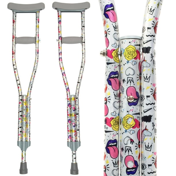 Mis Muletas: Muletas juveniles de colores con diseño moderno para niños, adolescentes y adultos, con empuñadura y longitud ajustables, de aluminio ligero y duradero, con acolchado para las axilas (Doo