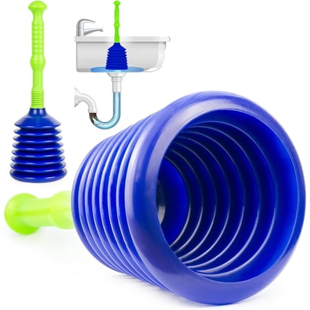 Sink Plunger Kitchen - Sink Plunger Bathroom - Drain Bathtub or Shower - Small and Powerful Clog Remover - Commercial Style "Plumbers Plungers" with Large Bellows - Blue - Small
