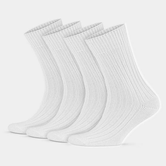 GoWith 97% Cotton Socks for Men and Women | White Crew Socks | 4 Pairs | Model: 3011