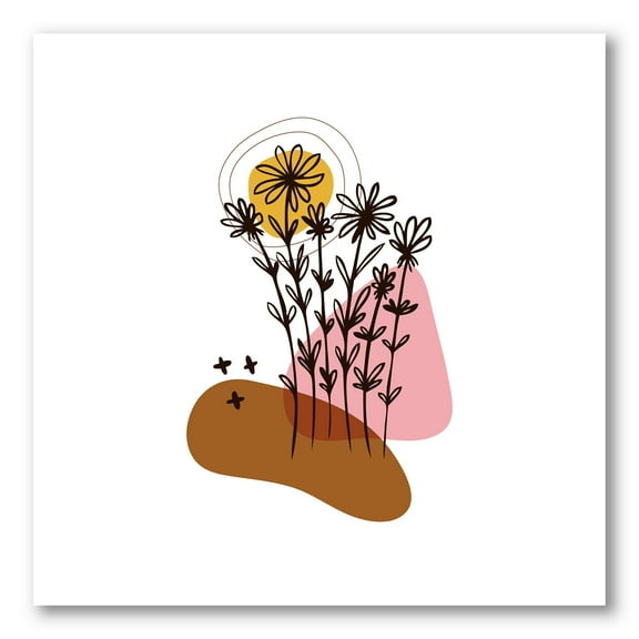 Designart ' Abstract Flowers Plants With Elementary Shapes I ' Modern Canvas Wall Art Print