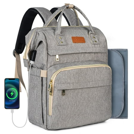 KABAQOO Baby Diaper Bag Backpack for Boy & Girls Travel Diaper Backpack Newborn Essentials Gift Grey