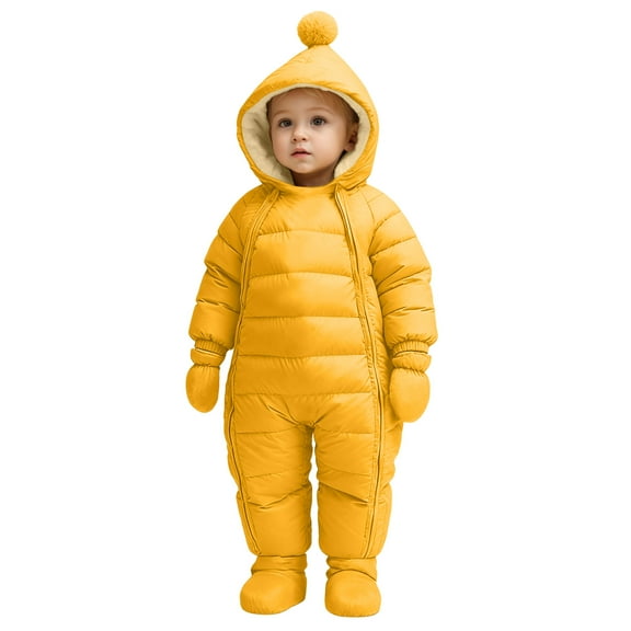 Gubotare Snow Suit Toddler Boy Baby Newborn Jumpsuit Hooded Thicken Winter Bunting Outwear Snowsuit for Girls Boys 0 5 Months (Yellow,0-5 Months)
