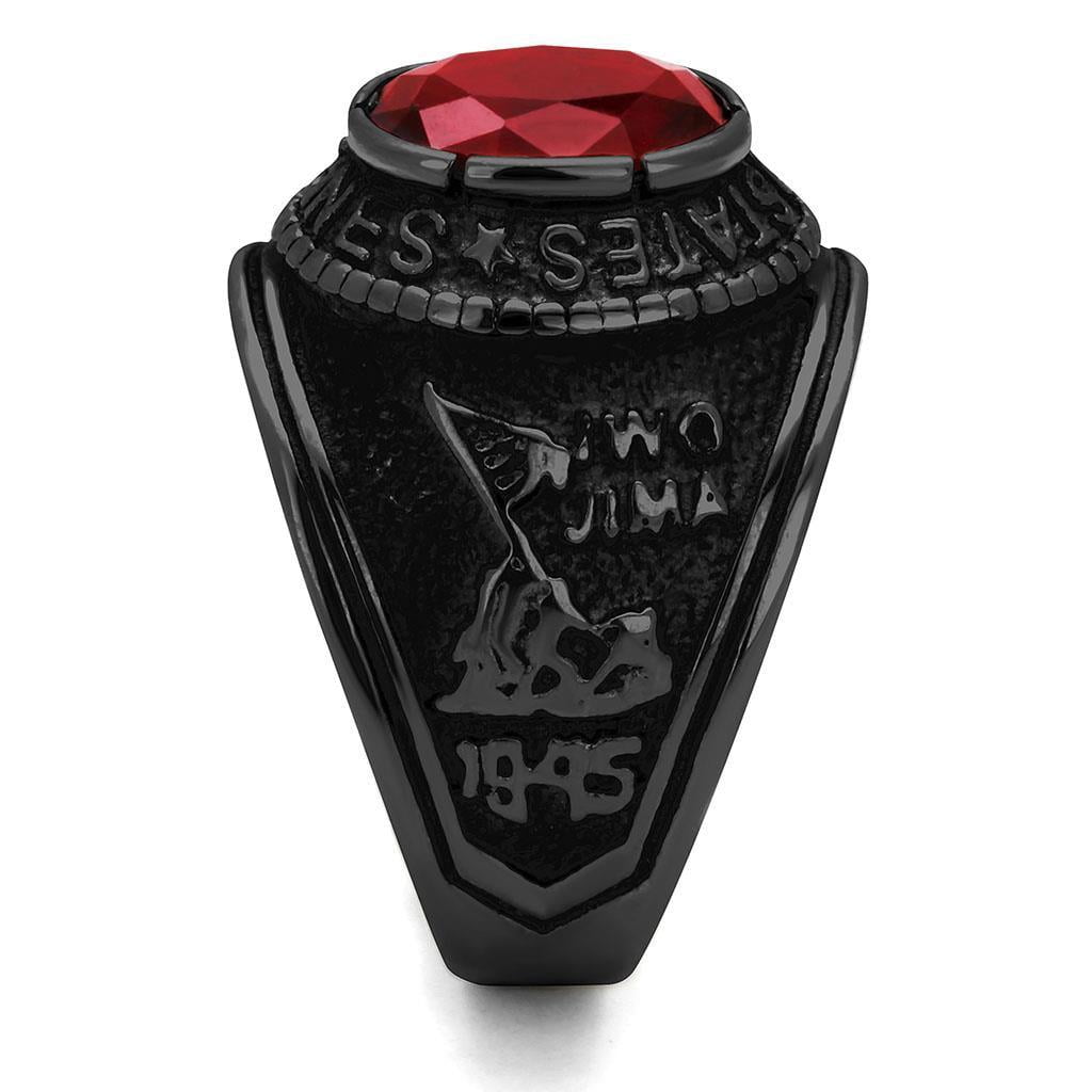 US Marines Ring for Men and Women Unisex 316L Stainless Steel Military Patriotic Ring in Black with Red Stone Rock