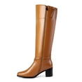thumbnail image 4 of Ferwind Women's Riding Boots Block Heels Square Toe Crisscross Buckle Straps Adult Tan 10, 4 of 5