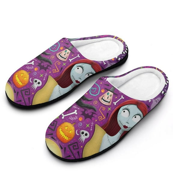 The Nightmare Before Christmas Slippers for Women Cotton Slippers Soft Printed House Shoes Home Bedroom Indoor Slippers 7-8(39-40)