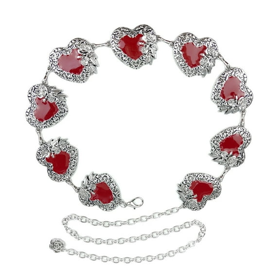 Aurgiarme Fashion Women Waist Chain Embossed Love Heart Chain Belt Body Chain Waist Jewellery Party Dress Chain Belt for Parties