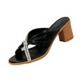 thumbnail image 3 of UDAUDU Women's Heeled Sandals Rhinestone Low Block Heels Bow Dressy Sandals Comfortable Open Slip On Wedding Summer Prom Elegantes Dress Shoes Chunky Heel Shoes Black, 3 of 6