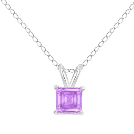 Timeless Classics Square Shape Amethyst Solitaire Pendant Necklace in 14K White Gold - 7MM