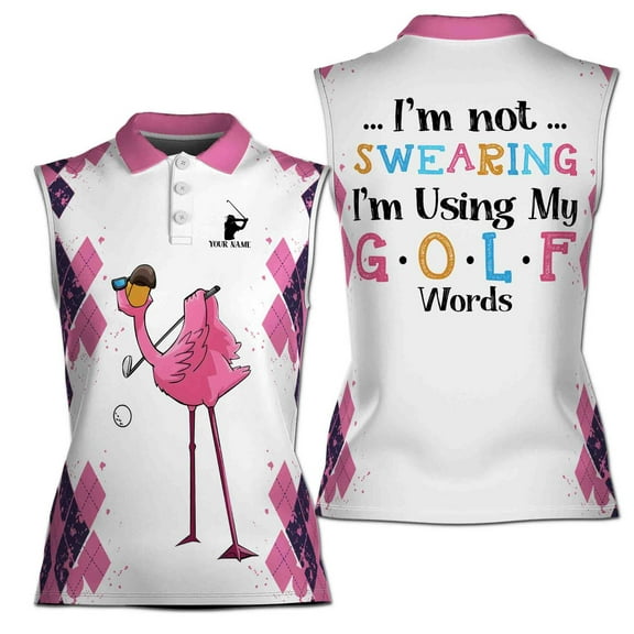 Customize Name I'm Not Swearing, Flamingo Golfing Women Sleeveless Polo XS-4XL