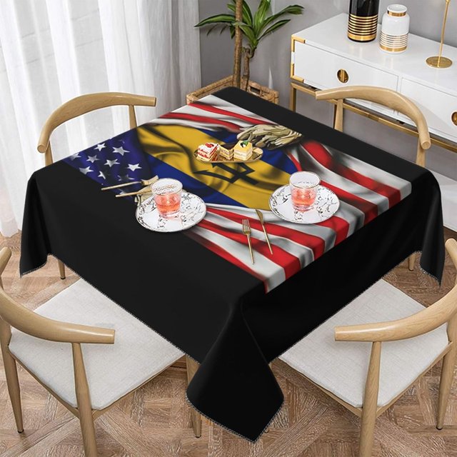 American Barbados Flag Square Tablecloth Black, Stain & Wrinkle Resistant, Washable Polyester Table Cloth Funny for Holiday, Buffet Parties, and Wedding(American Barbados Flag)