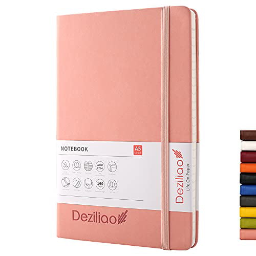 Medium 5.7x8.4 （Pink Deziliao Hardcover Notebook Journal 160 Pages Ruled） 100Gsm Premium Thick Paper with Pocket Lined Journal Notebooks for Work 