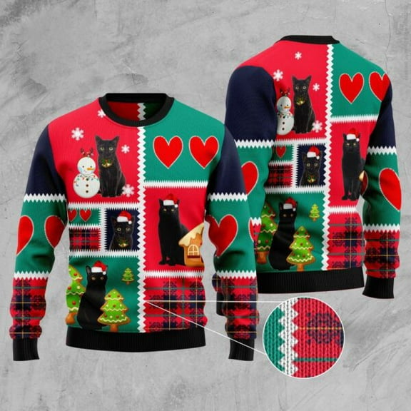 Black Cat Snow Christmas Sweater, Christmas Cat Christmas Sweater, Cat Xmas Sweater