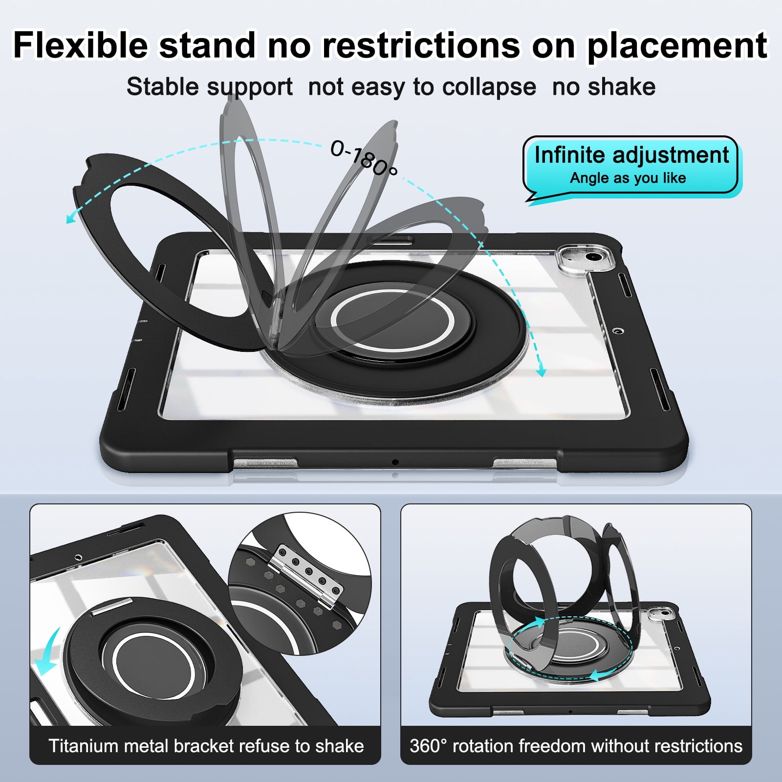 XYX Shockproof Tablet Case for iPad Air 13 inch M3 2025/iPad Air 13 inch M2 2024 with 360 Rotating Stand, Slim Lightweight with Pencil Holder, Black