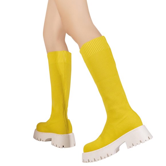 Amzcrzy Knee High Boots Women Fall/Winter New Large Candy Color Long Barrel Knight Women's Woolen Boots Thigh High Boots Women's Boots Boots for Women Womens Winter Boots Womens Boots Womens Fashion