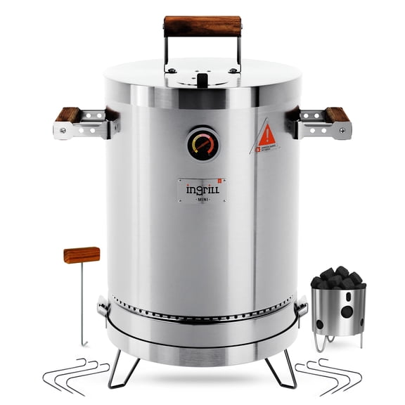 Parrilla de carbón INGRILL Mini 3 en 1 de acero inoxidable tipo ahumador