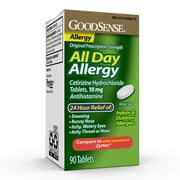 GoodSense 24 Hour Allergy Relief, Cetirizine Hydrochloride Tablets, 10 mg, Antihistamine, 90 Count