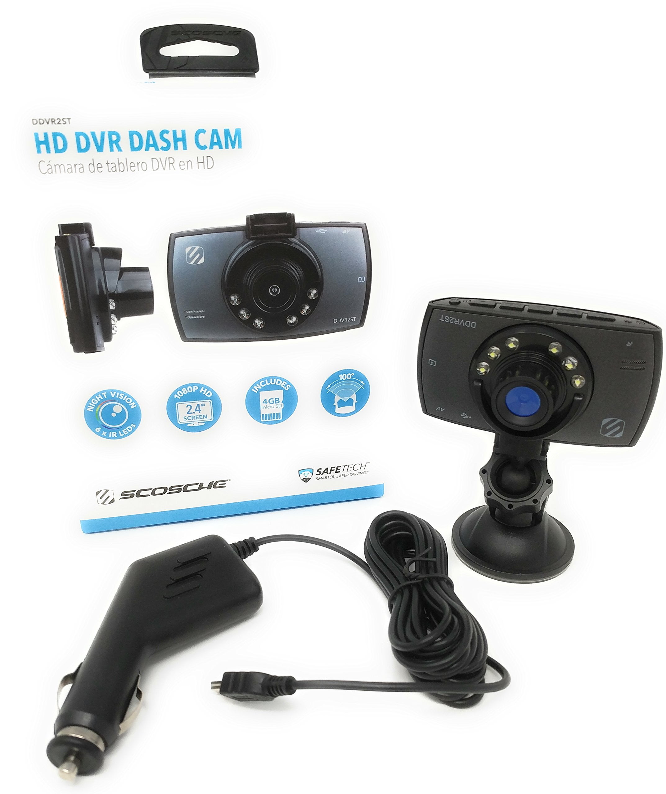 Scosche 1080p HD DVR Dash Camera with 8GB SD Card, DDVR2ST