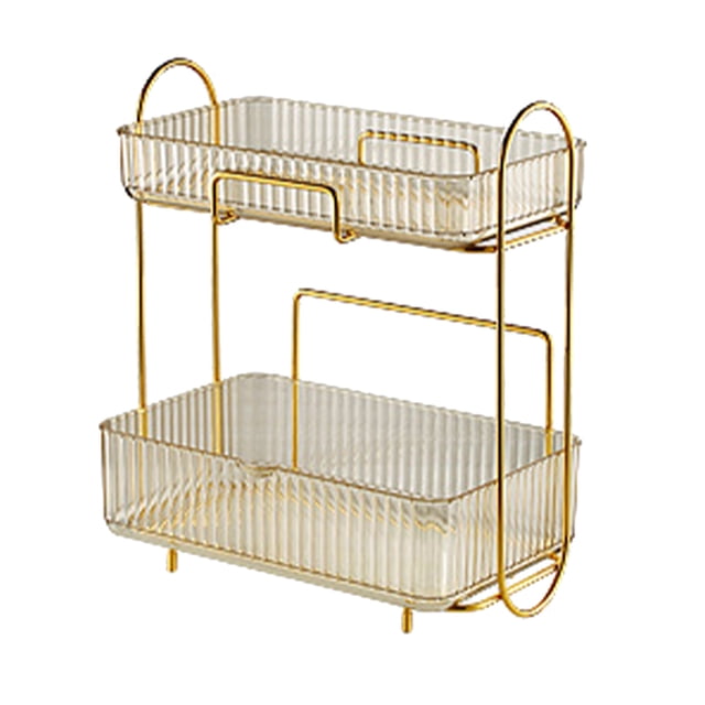 Organizador de maquillaje Organizador de encimera de baño de 2 niveles Estante de soporte cosmético de gran capacidad para tocador de dormitorio Ámbar
