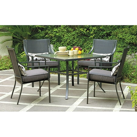 mainstays alexandra square 5-piece outdoor patio dining set, grey with  leaves