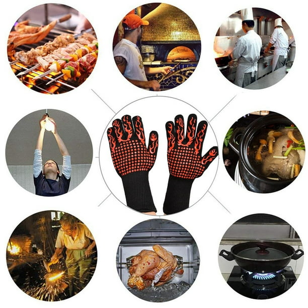 Noref 1472 ℉ / 800 ℃ Gants de barbecue extrêmement résistants à la chaleur  Four de cuisine antidérapant Mitaines chaudes de cuisson, gants  antidérapants, gants de barbecue 