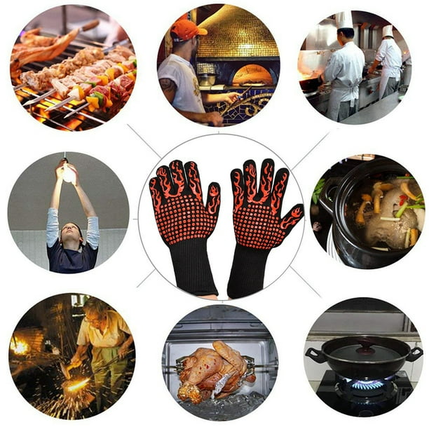 Guantes resistentes al calor de barbacoa, Mitones para cocinar en el horno, Manguito largo extendido rilla, Invierno, Antideslizante guantes de trabajo Spptty Como se muestra en la descripción