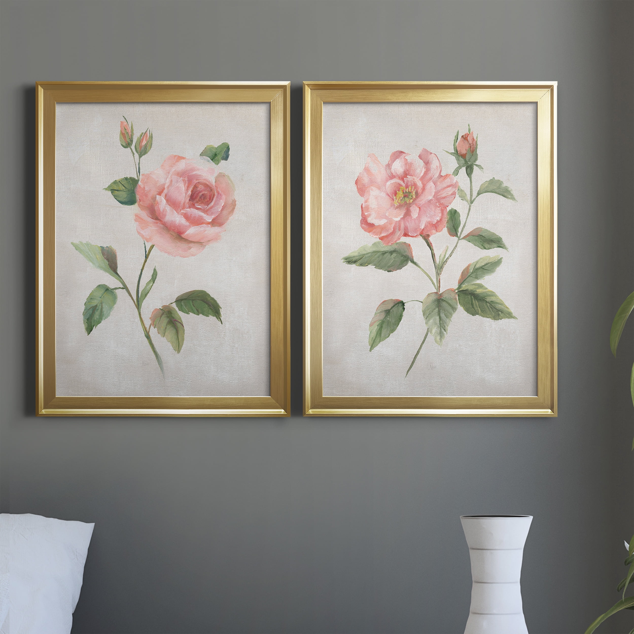 2 Piece Set Grandiflora I Premium Framed Canvas - Ready to Hang - 22.5 x 30.5 Each - Gold Frame