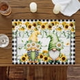thumbnail image 3 of Watercolor Gnome Sunflower Daisy Placemats Set of 6,Wipeable Washable Table Mats for Dining Tables, Black White Buffalo Wood Place Mats for Kitchen Event Party Tabletop Decor, 3 of 9