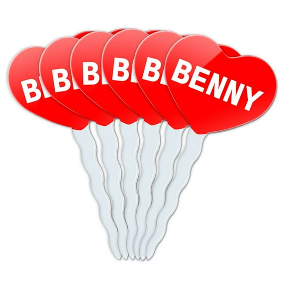 Benny Heart Love Cupcake Picks Toppers - Set of 6