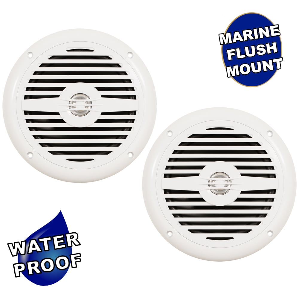 Acoustic Audio MRN65W Waterproof Flush Mount Marine 6.5' Speakers 1 Pair Pack White