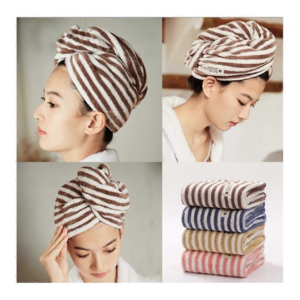Toalla de microfibra para el cabello largo, turbante absorbente de secado rápido con cierre de botón, azul.