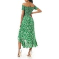 thumbnail image 3 of YOESEE Women Floral Print Off Shoulder Boho Dress Short Sleeve Side Split Flowy Maxi Dress Green M, 3 of 9