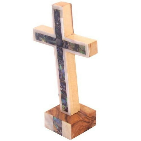 Cross with Mother of Pearls - full cover - Olive wood with Certificate (6 inches)